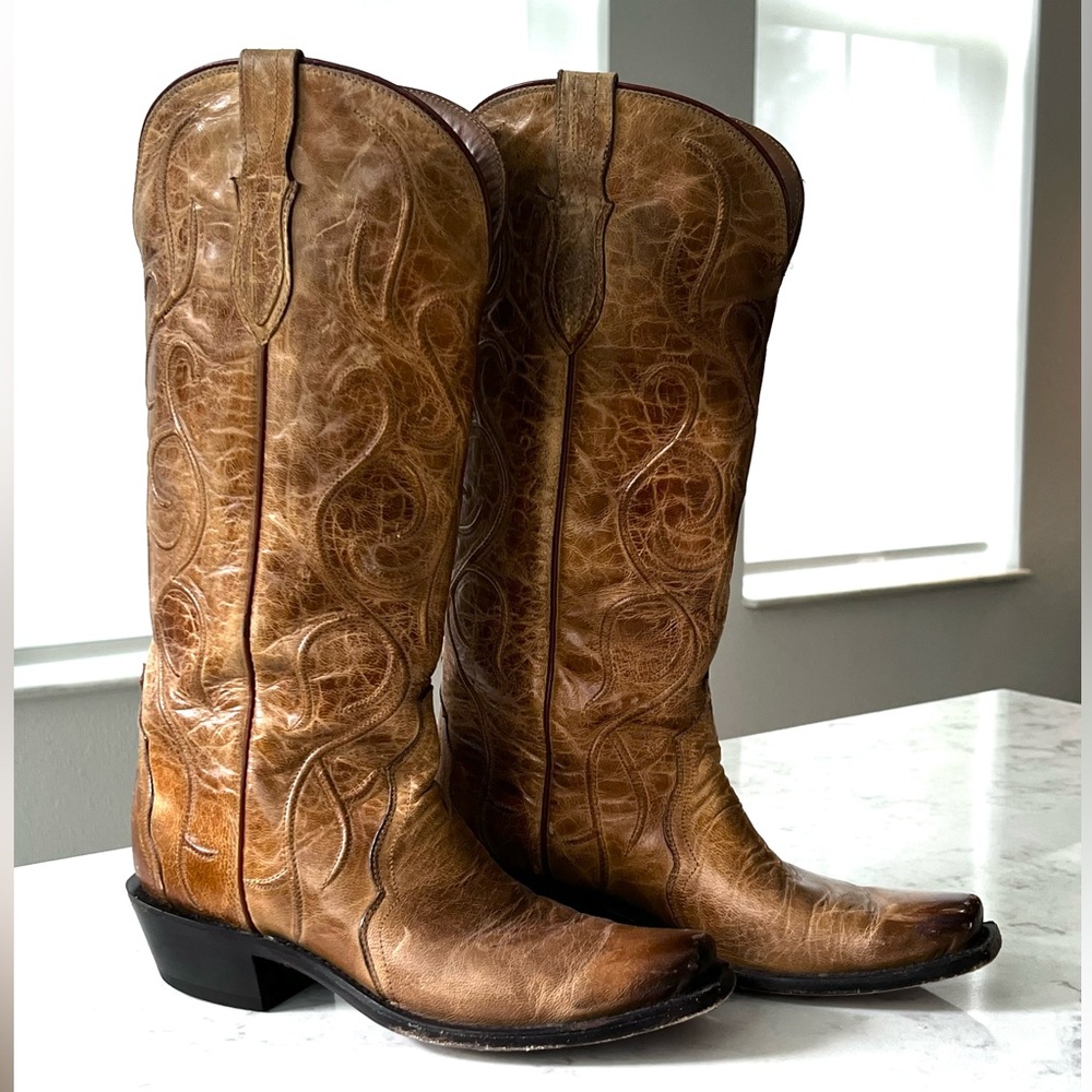 Lucchese Brown Leather women’s Western Cowboy Heeled Boots